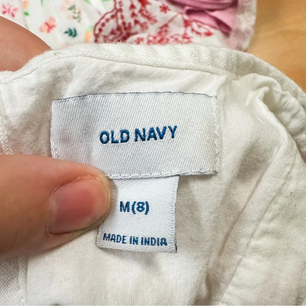 Old Navy White & Red Ruffle Embroidered Shift Dress Girls Size M 8